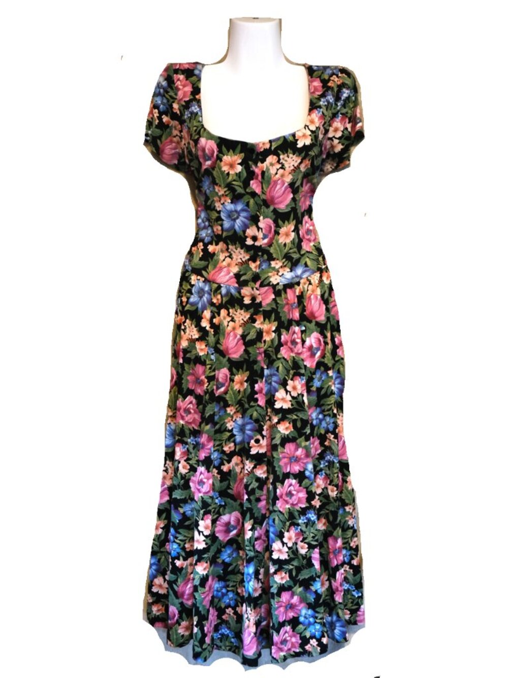 Vintage 90s Moda International Floral Maxi Dress | Pockets | Button Front | Size